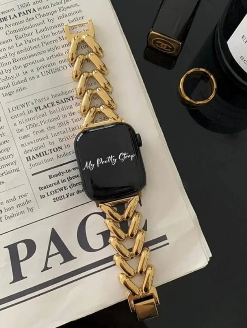NWT Apple Watch Stainless Steel Gold Link Bracelet Replacement Band